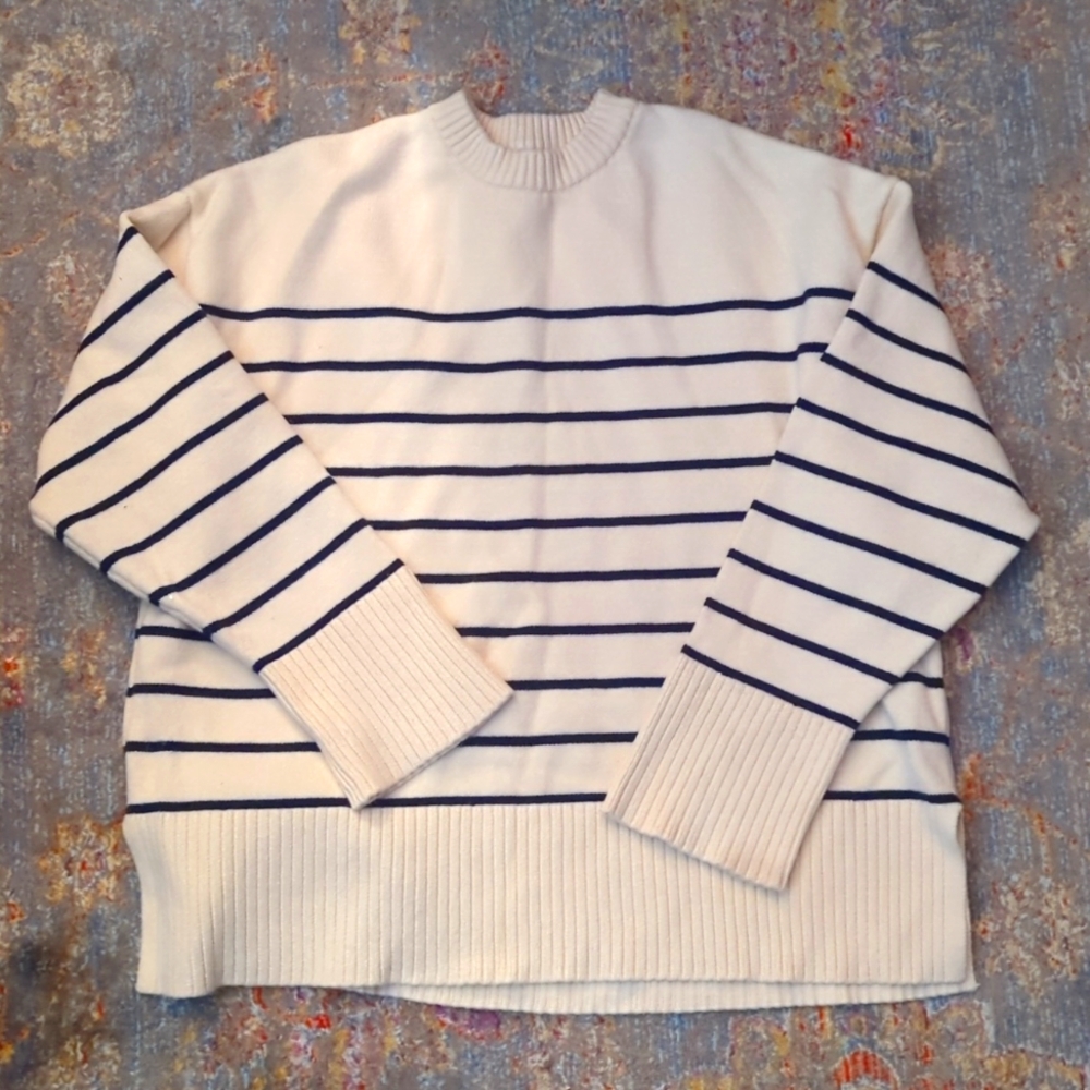 Zara cream sweater with navy stripes